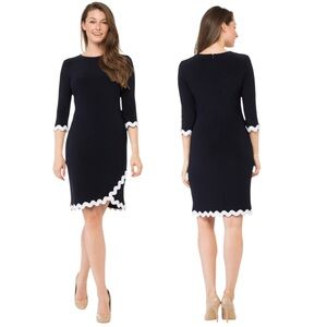 NWT Joseph Ribkoff Rick Rack Trim Dress Style 184011 Black Size 8